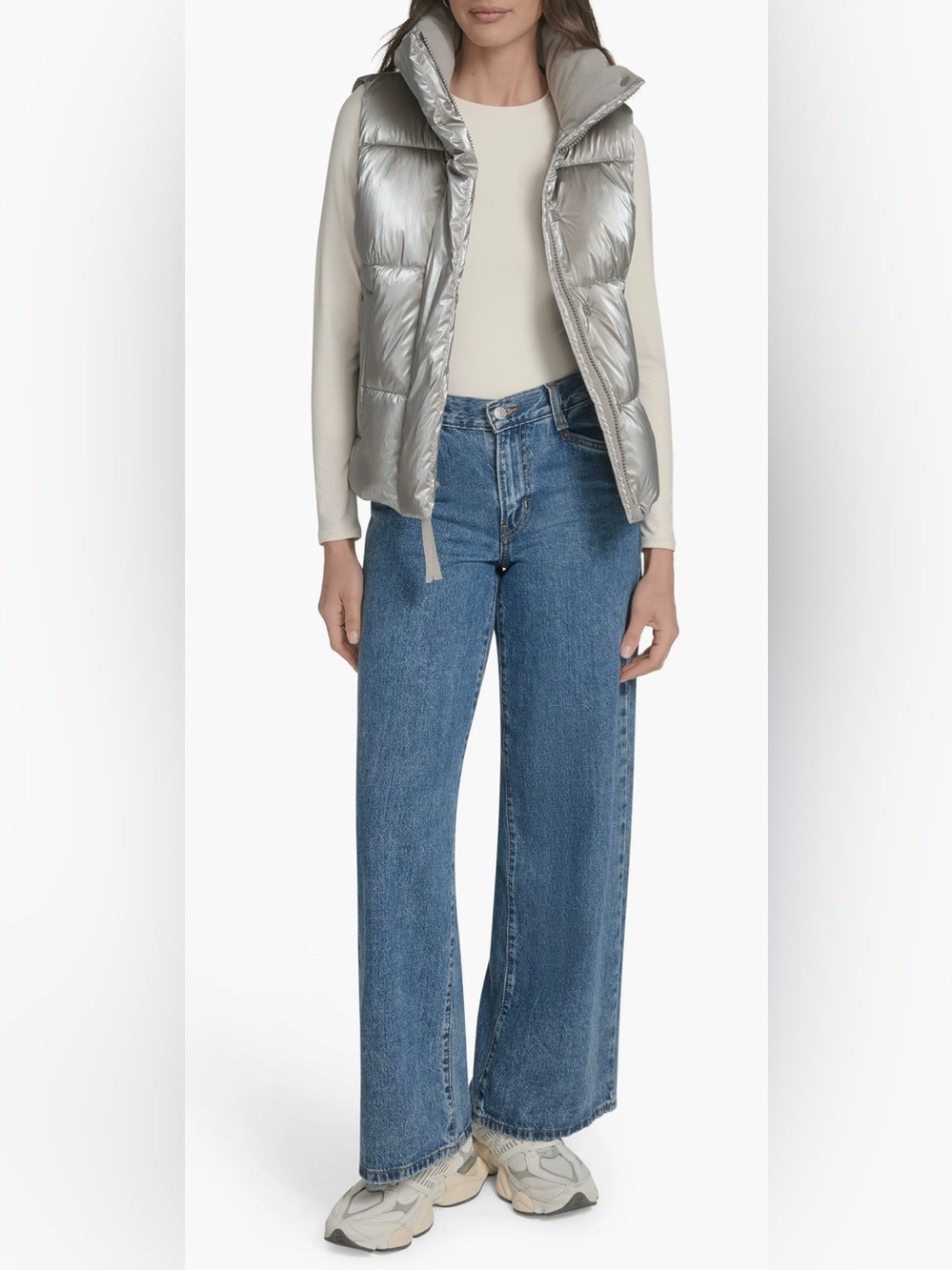 NWT Levi's Silver Quilted Puffer Vest with Stand Collar
